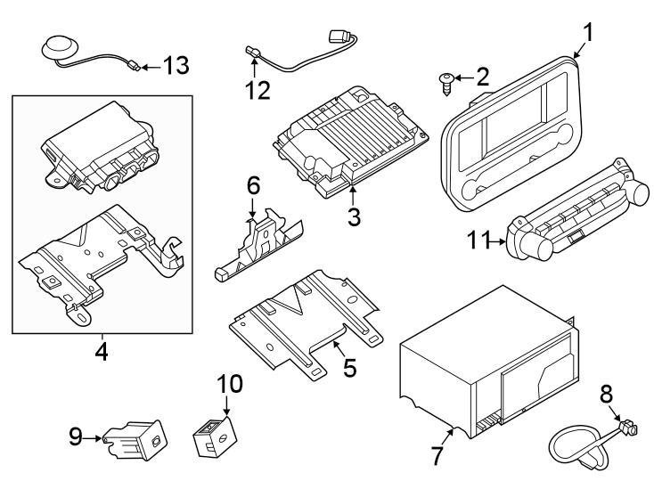 Diagram Instrument panel. Navigation system components. for your Ford Transit-350 HD  