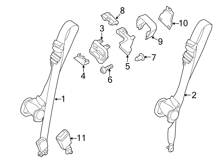 Diagram RESTRAINT SYSTEMS. SECOND ROW SEAT BELTS. for your Ford Transit-250  