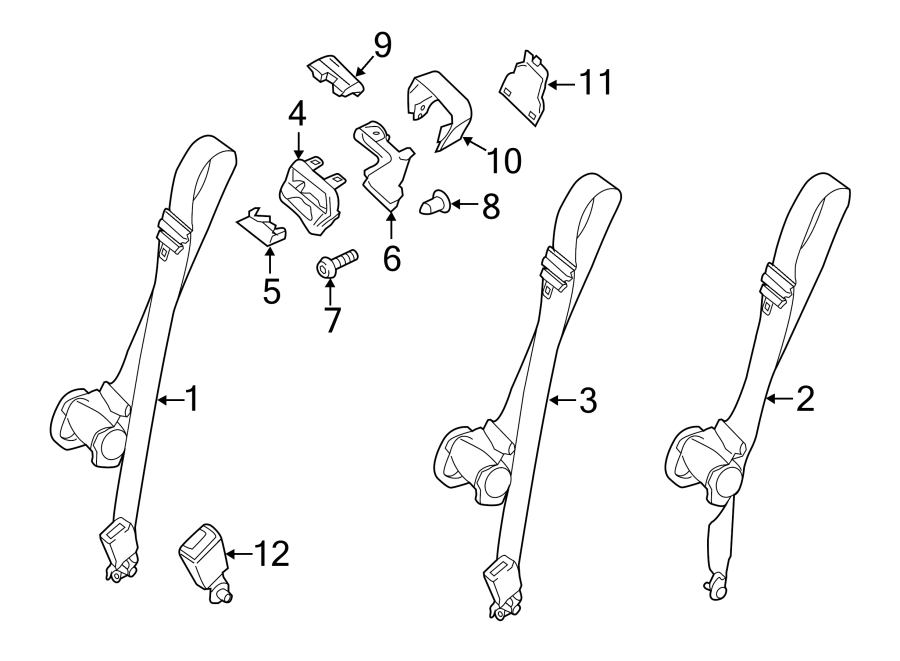 Diagram RESTRAINT SYSTEMS. SECOND ROW SEAT BELTS. for your 2020 Ford Transit-250   