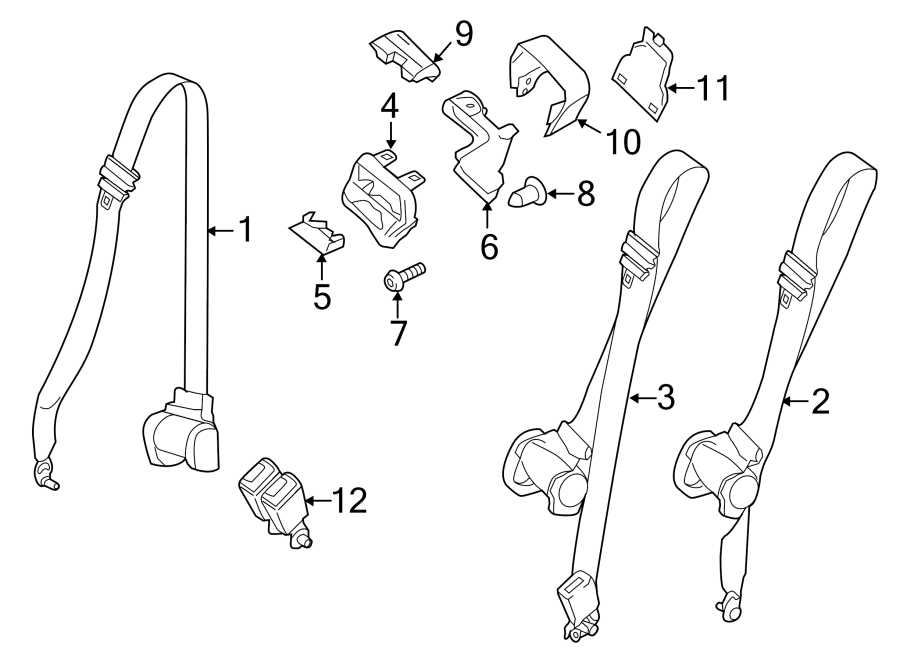 Diagram RESTRAINT SYSTEMS. SECOND ROW SEAT BELTS. for your 2017 Ford Transit-250   