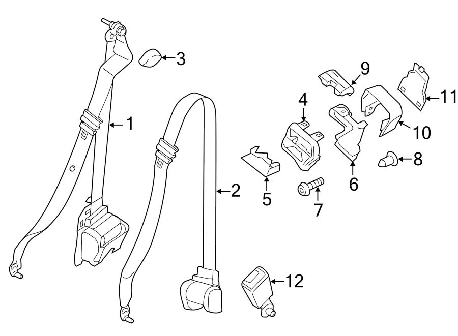 Diagram RESTRAINT SYSTEMS. THIRD ROW SEAT BELTS. for your 2023 Ford Transit-250   