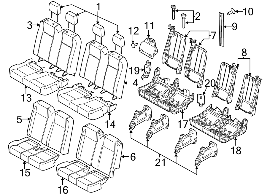 Diagram SEATS & TRACKS. REAR SEAT COMPONENTS. for your Ford Transit-250  