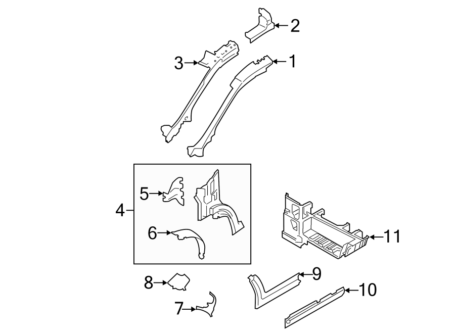 Diagram PILLARS. ROCKER & FLOOR. HINGE PILLAR. for your 2012 Ford Edge   