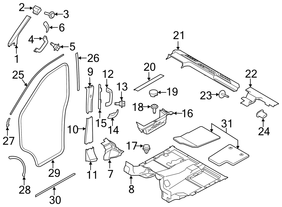 Diagram PILLARS. ROCKER & FLOOR. INTERIOR TRIM. for your 2003 Ford F-150 5.4L Triton V8 CNG M/T RWD XLT Crew Cab Pickup Stepside 