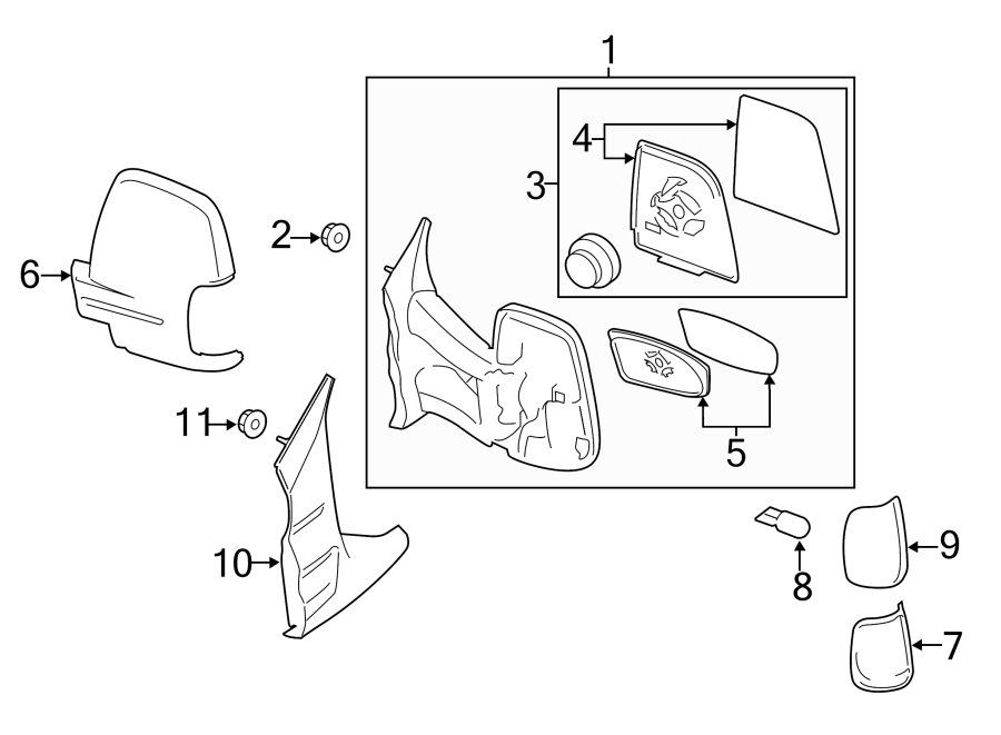 Diagram Front door. Outside mirrors. for your 2021 Ford F-250 Super Duty   