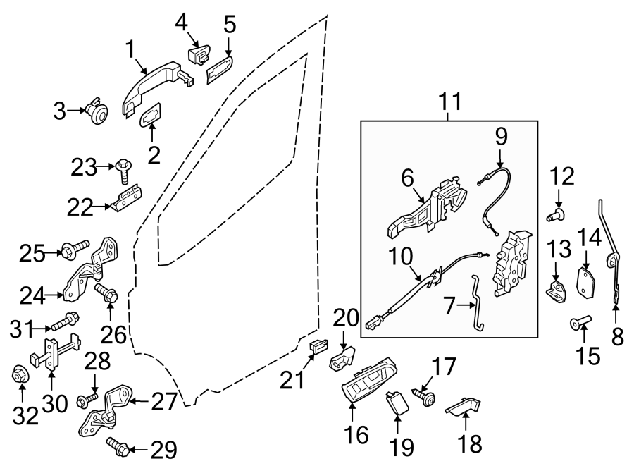 Diagram FRONT DOOR. LOCK & HARDWARE. for your 2020 Ford F-150 3.3L Duratec V6 FLEX A/T 4WD XL Standard Cab Pickup Fleetside 