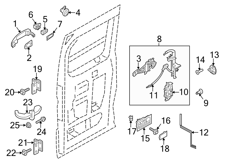 Diagram SIDE LOADING DOOR. HARDWARE. for your 2007 Ford F-150  STX Extended Cab Pickup Fleetside 