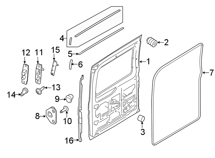 Diagram SIDE LOADING DOOR. DOOR & COMPONENTS. for your 2020 Ford Transit-250   