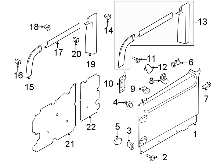 Diagram SIDE LOADING DOOR. INTERIOR TRIM. for your Ford Transit-350  