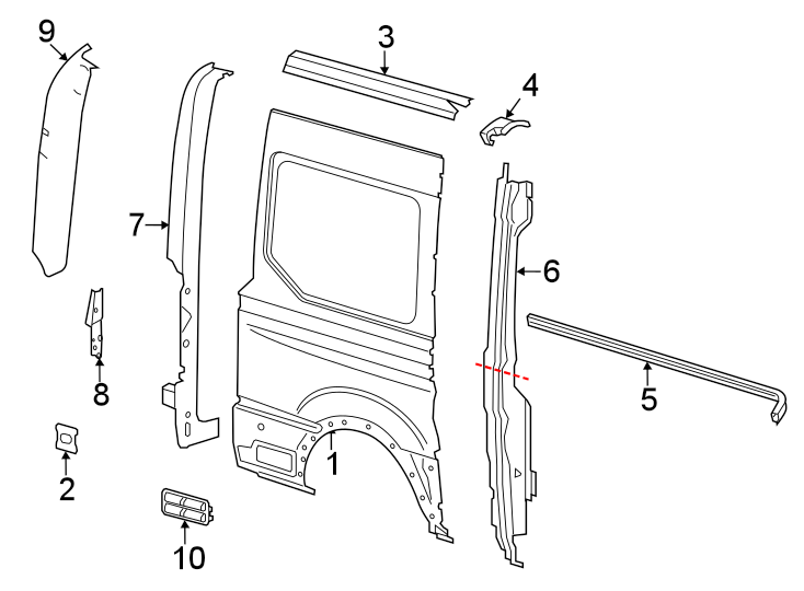 Diagram SIDE PANEL & COMPONENTS. for your 2016 Ford Transit-250   