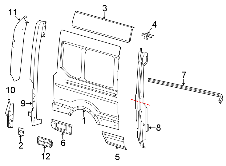 Diagram SIDE PANEL & COMPONENTS. for your 2016 Ford Transit-250   