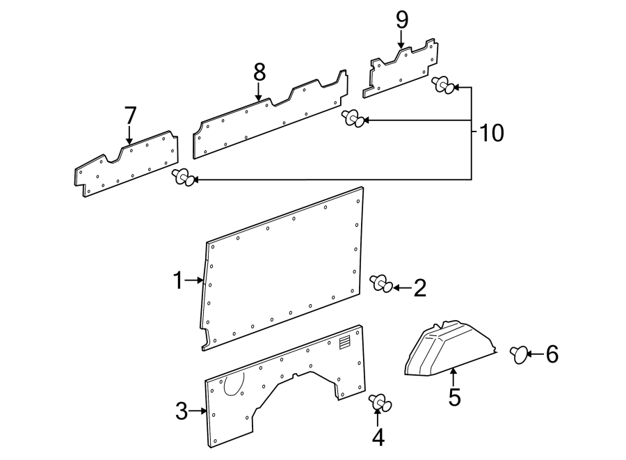 Diagram SIDE PANEL. INTERIOR TRIM. for your 2023 Ford Transit-250 3.5L EcoBoost V6 A/T AWD PTV Extended Cargo Van 