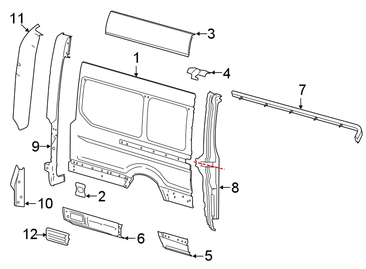 Diagram SIDE PANEL & COMPONENTS. for your 2016 Ford Transit-250   