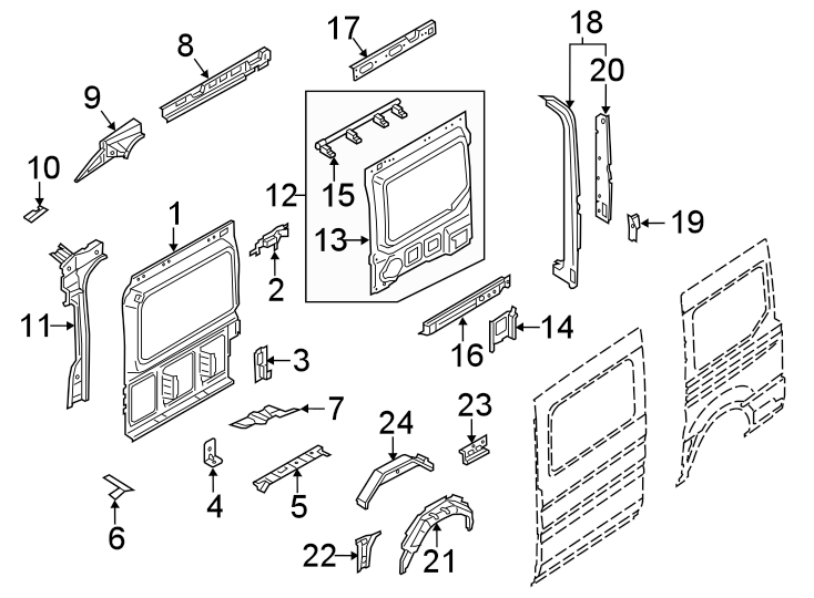 Diagram SIDE PANEL. INNER STRUCTURE. for your Ford Transit-250  