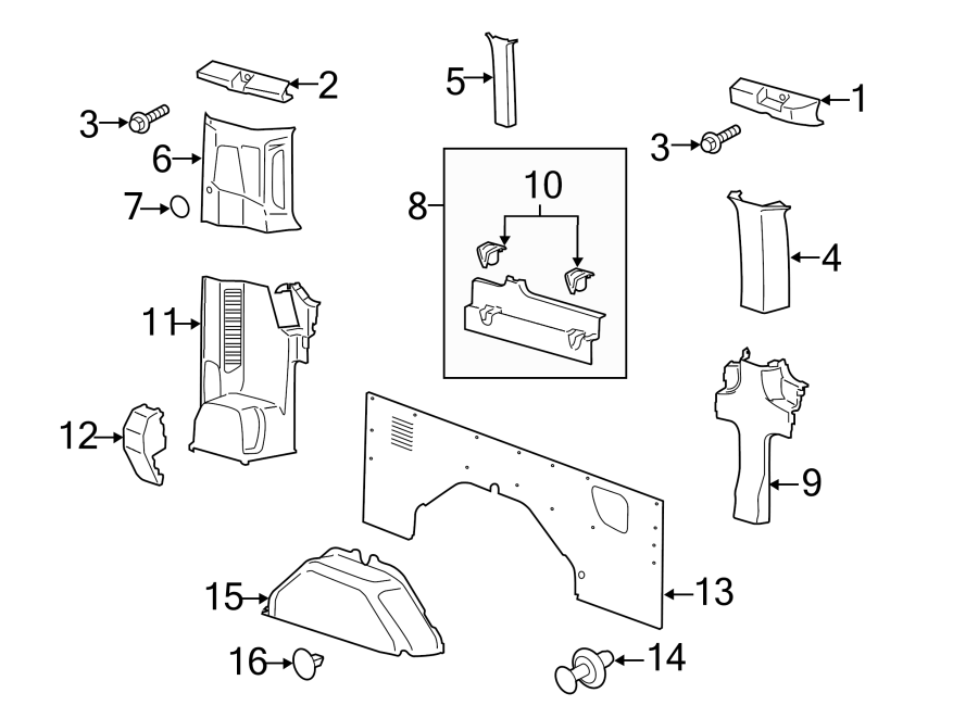 Diagram SIDE PANEL. INTERIOR TRIM. for your Ford