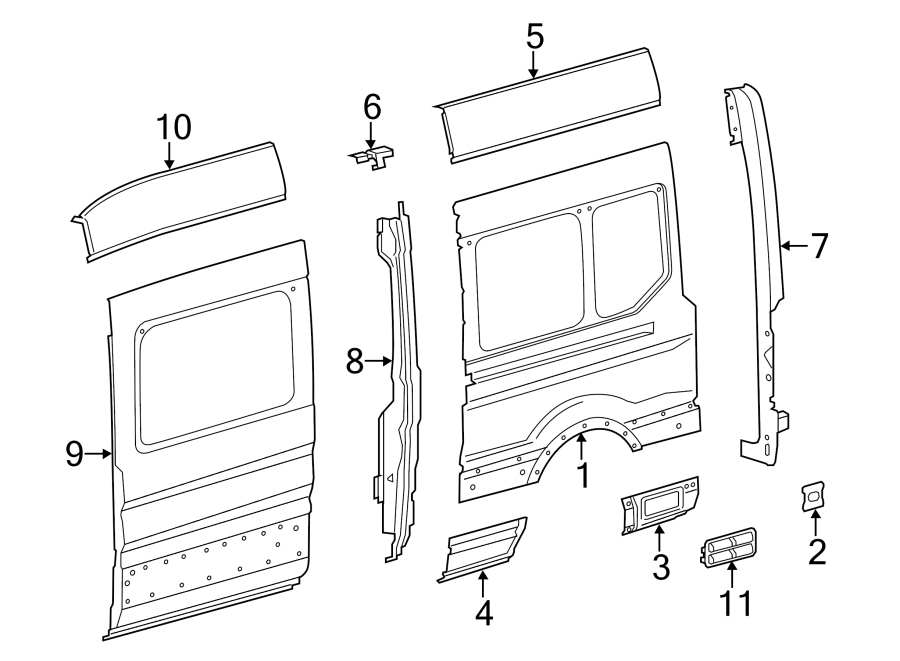 Diagram SIDE PANEL & COMPONENTS. for your 2016 Ford Transit-250   