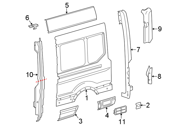 Diagram SIDE PANEL & COMPONENTS. for your 2016 Ford Transit-250   