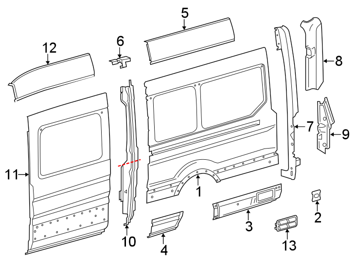 Diagram SIDE PANEL & COMPONENTS. for your 2016 Ford Transit-250   