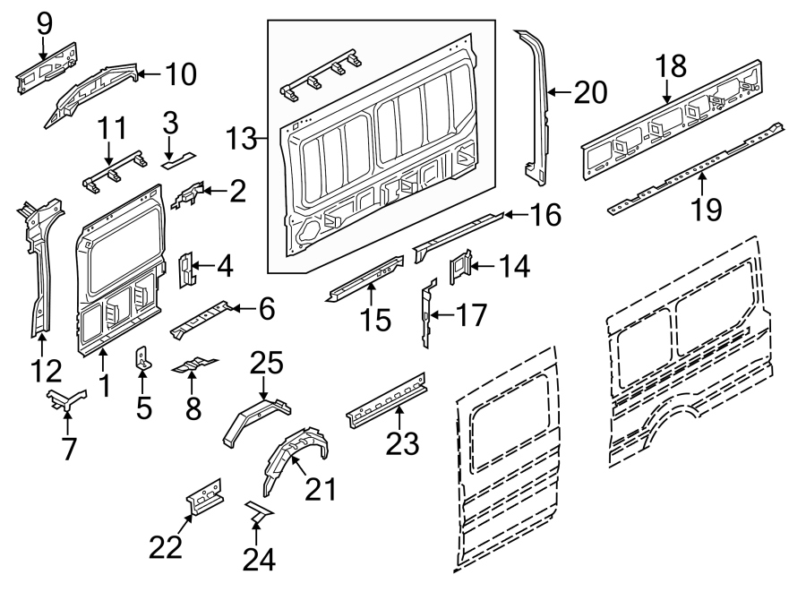 Diagram SIDE PANEL. INNER STRUCTURE. for your Ford Transit-250  