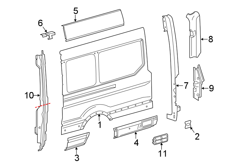 Diagram SIDE PANEL & COMPONENTS. for your 2016 Ford Transit-250   