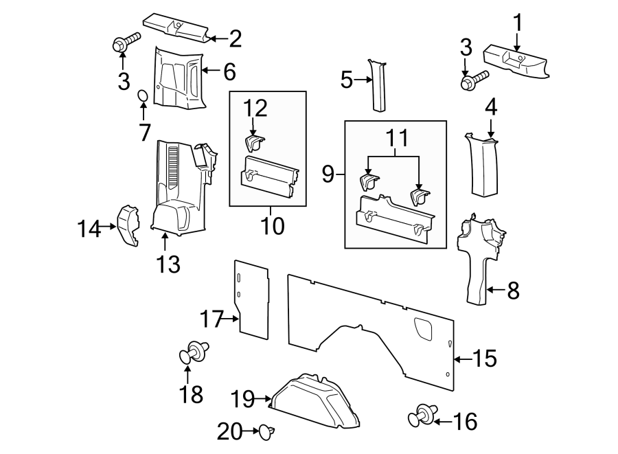 Diagram SIDE PANEL. INTERIOR TRIM. for your 2018 Ford Transit-350 HD 3.5L EcoBoost V6 A/T XL Extended Passenger Van 