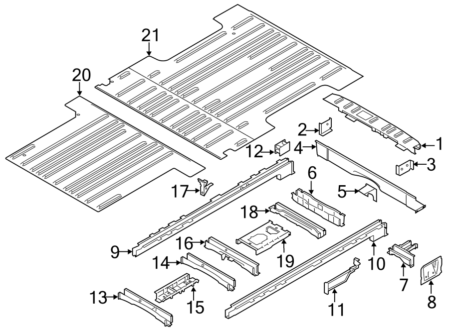 Diagram REAR BODY & FLOOR. FLOOR & RAILS. for your Ford