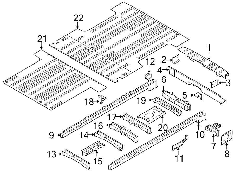 Diagram REAR BODY & FLOOR. FLOOR & RAILS. for your Ford