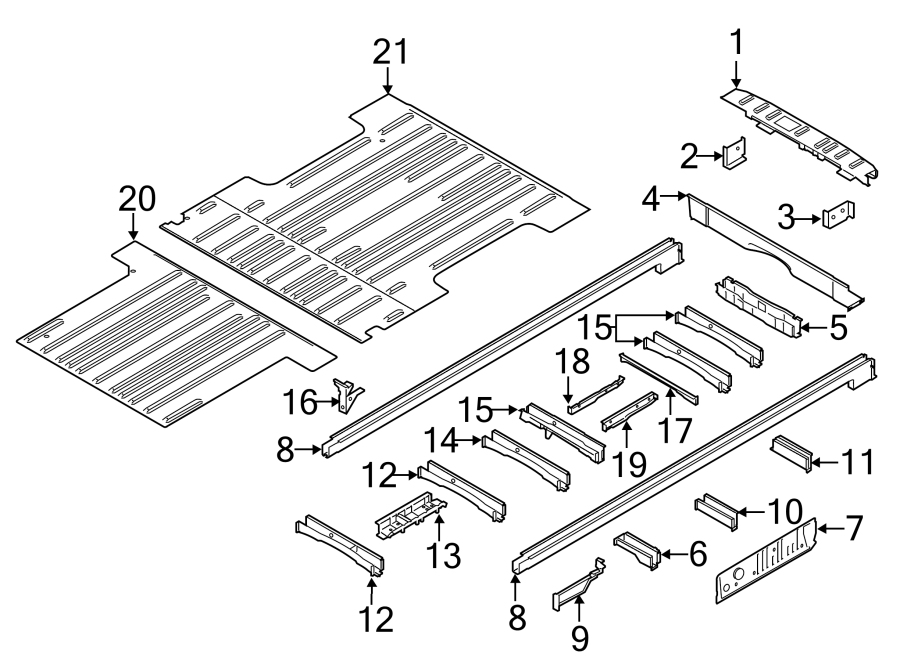 Diagram REAR BODY & FLOOR. FLOOR & RAILS. for your Ford Transit-250  