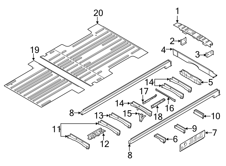 Diagram REAR BODY & FLOOR. FLOOR & RAILS. for your Ford