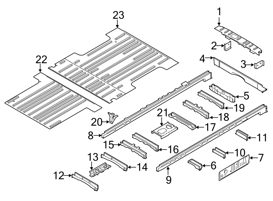 Diagram Rear body & floor. Floor & rails. for your Ford