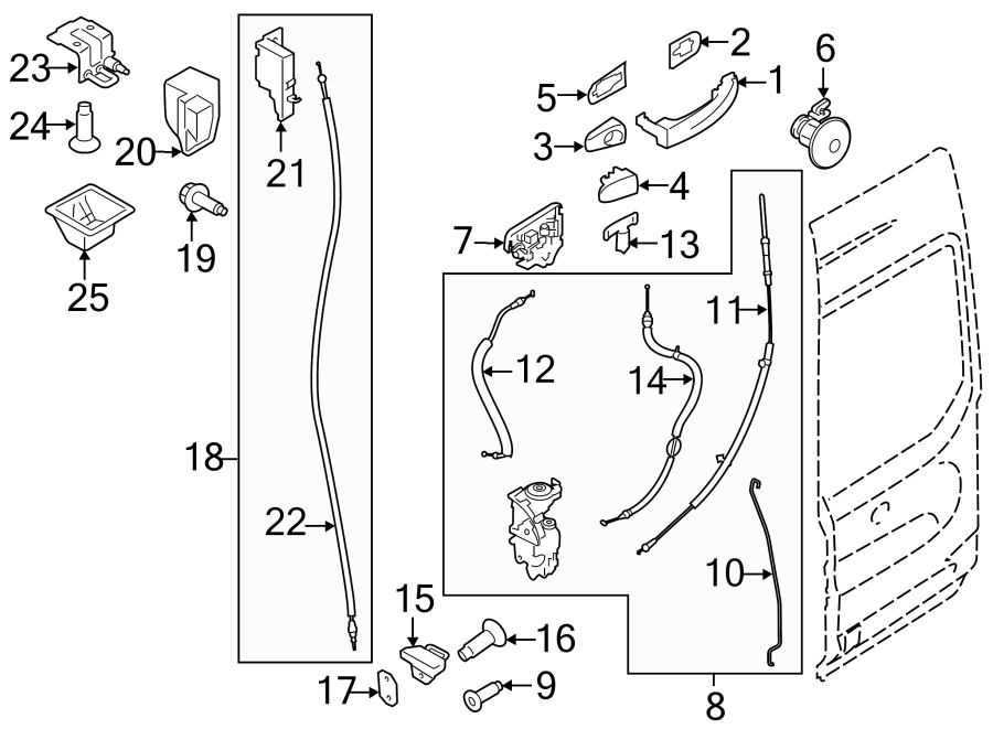 Diagram Back door. Lock & hardware. for your Ford Edge  