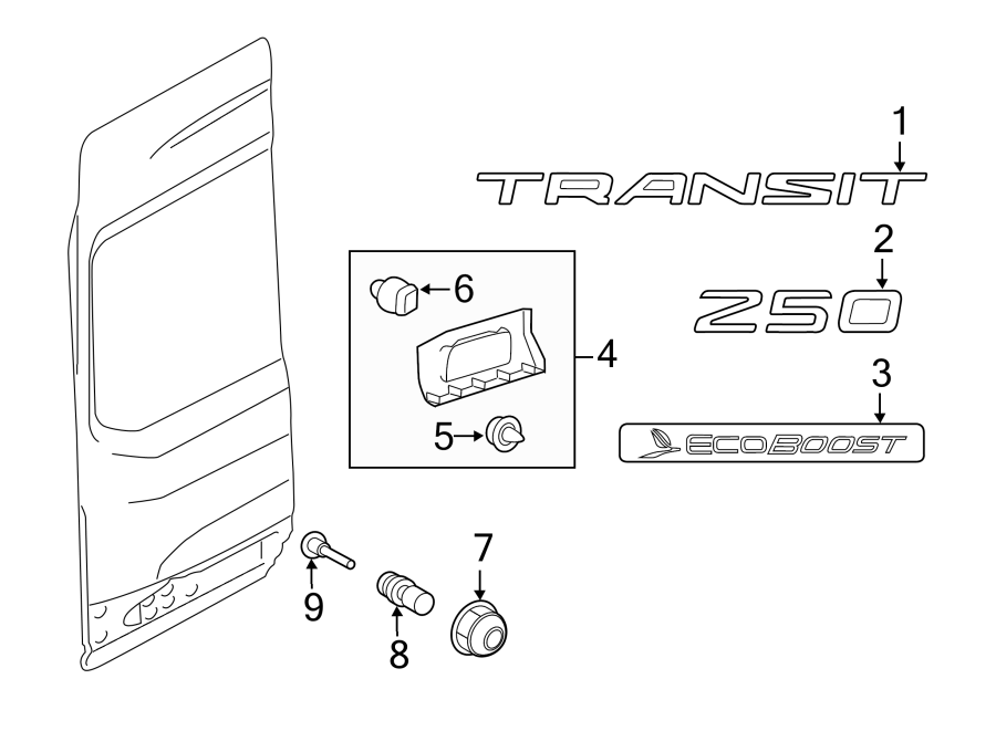 Diagram Back door. Exterior trim. for your 2017 Lincoln MKZ Select Sedan 2.0L EcoBoost A/T AWD 