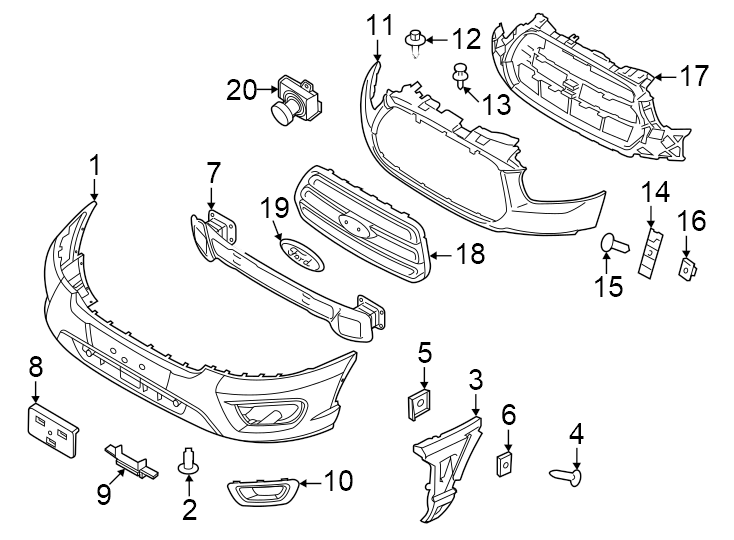 Diagram Front bumper & grille. Bumper & components. for your 2015 Lincoln MKZ   