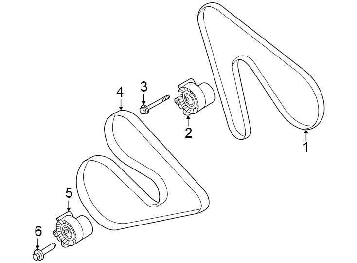 Diagram Belts & pulleys. for your 2021 Ford F-150 3.5L PowerBoost V6 FULL HYBRID EV-GAS (FHEV) A/T 4WD XLT Extended Cab Pickup Fleetside 