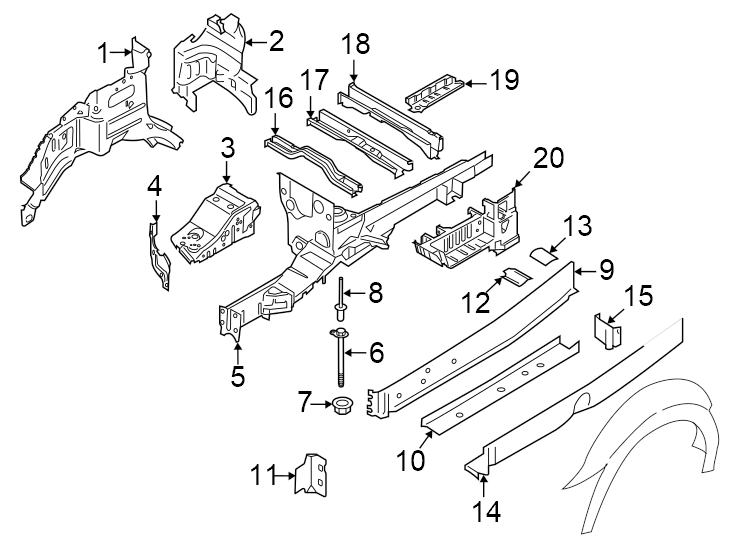 Diagram Fender. Structural components & rails. for your 2018 Lincoln MKZ   