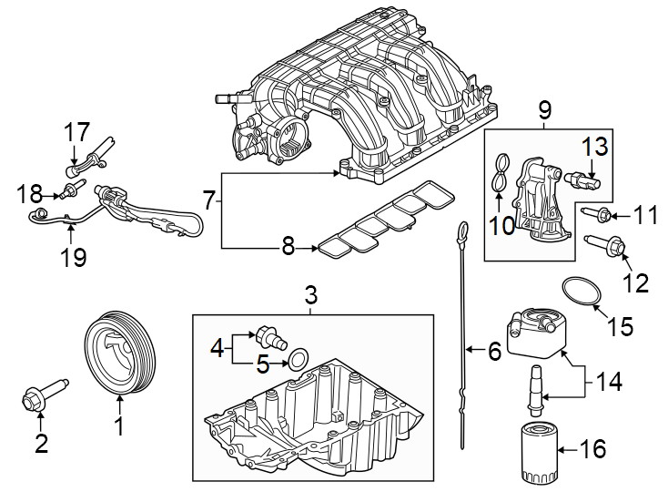 Diagram Engine parts. for your 2013 Ford Police Interceptor Utility 3.7L V6 A/T FWD Base Sport Utility 