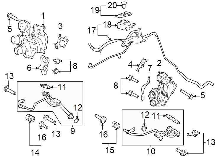 Diagram Turbocharger & components. for your 2019 Lincoln MKZ Hybrid Sedan  