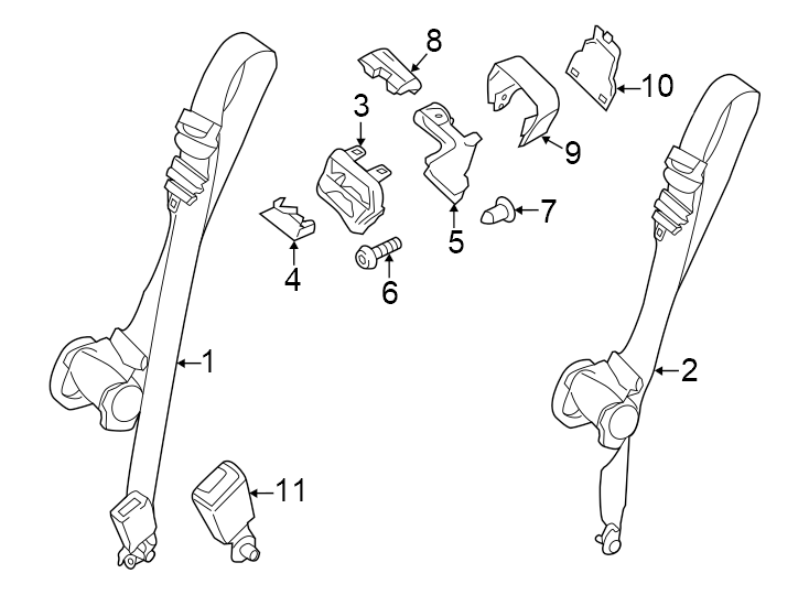 Diagram Restraint systems. Second row seat belts. for your 2024 Ford Transit-350   