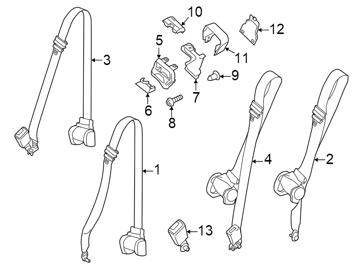 Diagram Restraint systems. Rear seat belts. for your 2013 Ford Explorer   