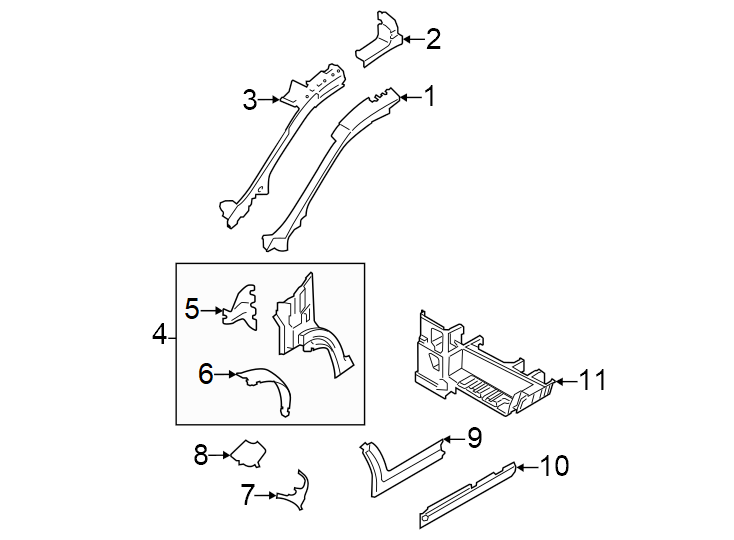 Diagram Pillars. Rocker & floor. Hinge pillar. for your 2012 Ford Edge   