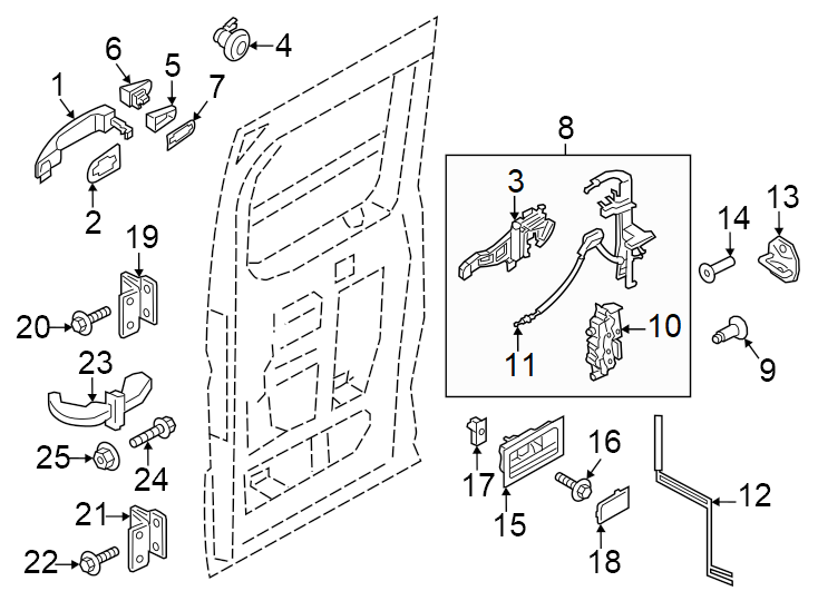 Diagram Side loading door. Hardware. for your 2015 Lincoln MKZ   