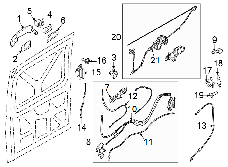 Diagram Side loading door. Lock & hardware. for your 2013 Ford F-150 5.0L V8 FLEX A/T RWD Lariat Crew Cab Pickup Fleetside 