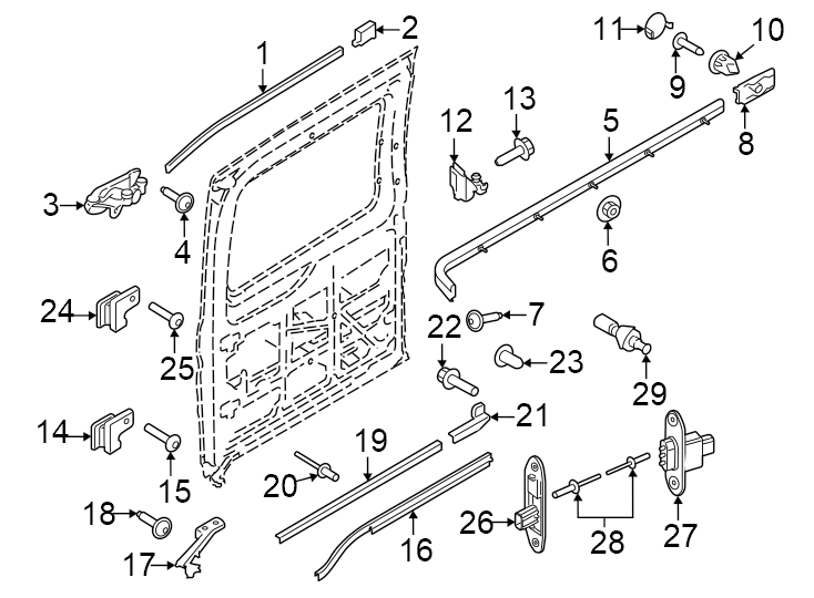 Diagram High roof. Low roof. Medium. On door. On pillar. Sliding door tracks. W/EXTENDED length. W/O extended length. W/O power locks. W/O power slide. W/O power sliding. W/POWER locks. W/POWER slide. W/POWER sliding. for your Ford Transit-350  