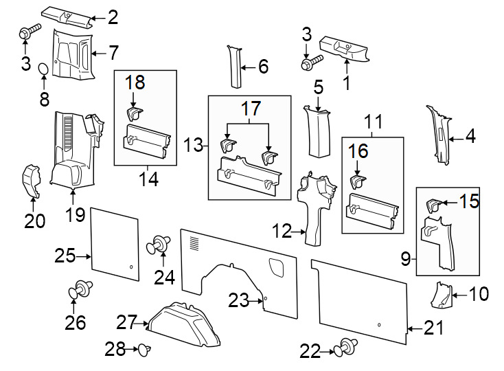 Diagram 148"WB. Fm 03/10/2024. In center molding. In extension. In front molding. In front trim. Rear. W/EXT. W/O side door. W/WINDOW. for your Ford Transit-350  