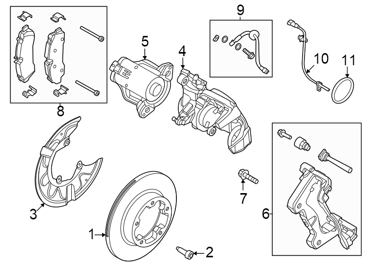 Diagram Rear suspension. Brake components. for your 2019 Ford F-150 3.0L Power-Stroke V6 DIESEL A/T 4WD Platinum Crew Cab Pickup Fleetside 