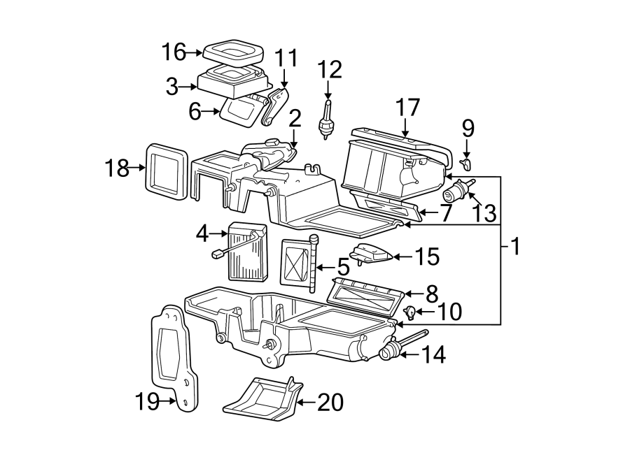 Diagram AIR CONDITIONER & HEATER. HEATER COMPONENTS. for your 2003 Ford Taurus   