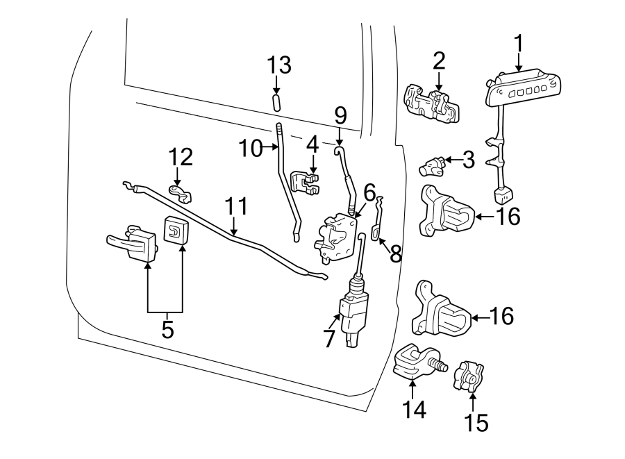 Diagram FRONT DOOR. LOCK & HARDWARE. for your Ford