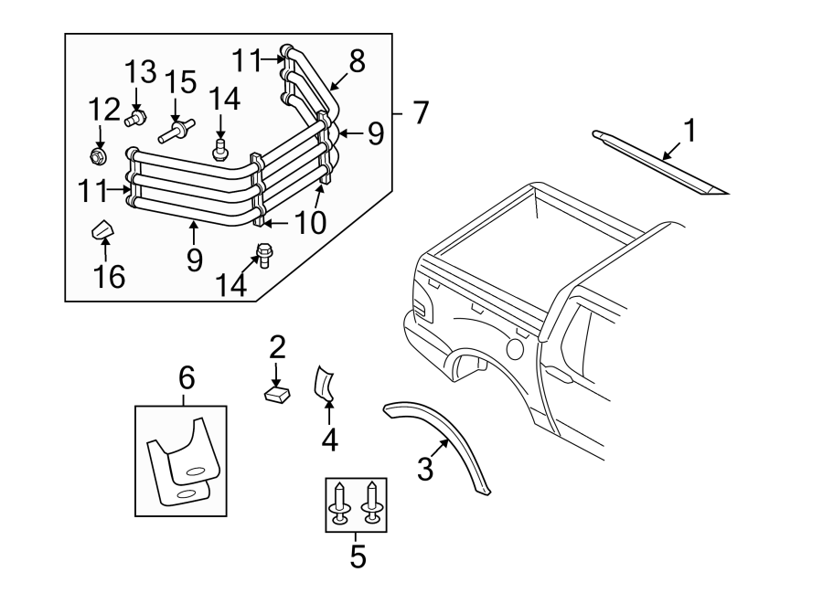 Diagram PICK UP BOX. EXTERIOR TRIM. for your Ford Maverick  