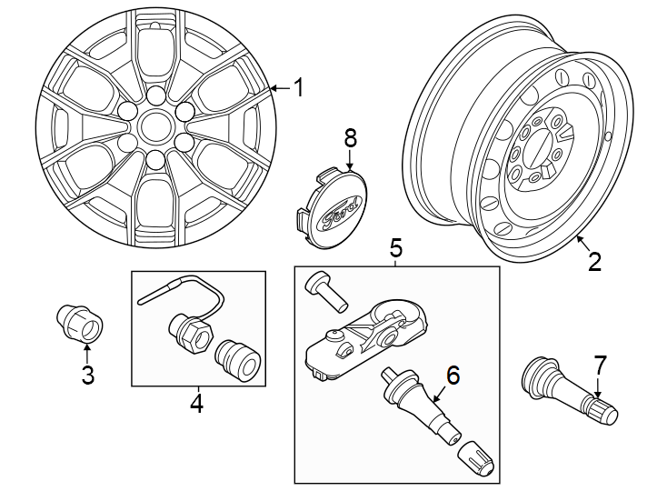 Diagram Wheels. for your 2023 Ford Mustang 2.3L EcoBoost A/T EcoBoost Coupe 