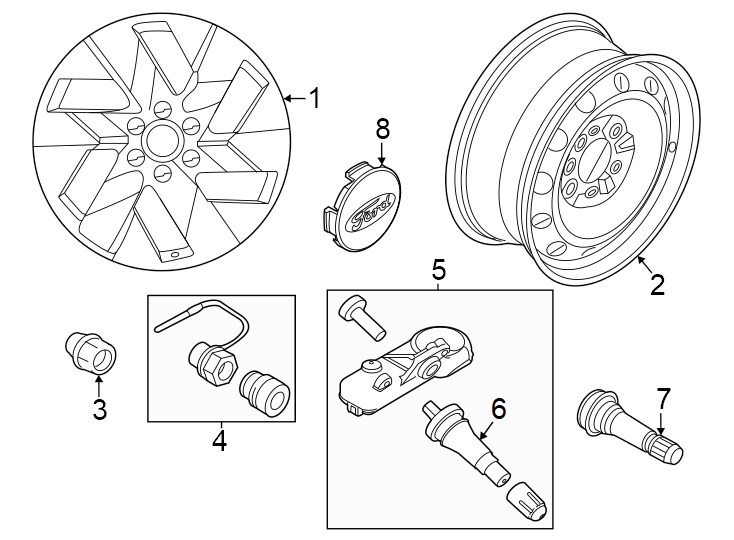 Diagram Wheels. for your 2023 Ford Mustang 2.3L EcoBoost A/T EcoBoost Coupe 